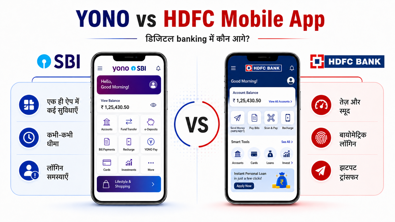 SBI YONO app vs HDFC mobile banking app screenshot comparison
