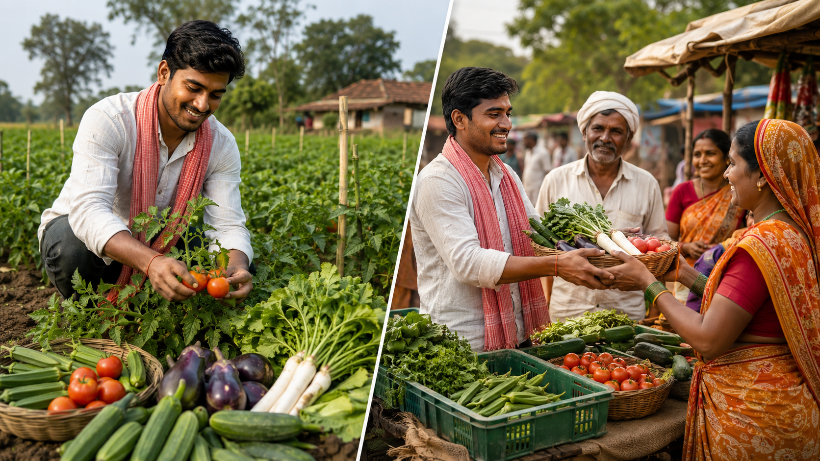 जैविक सब्ज़ी farming organic vegetables direct sale India rural market