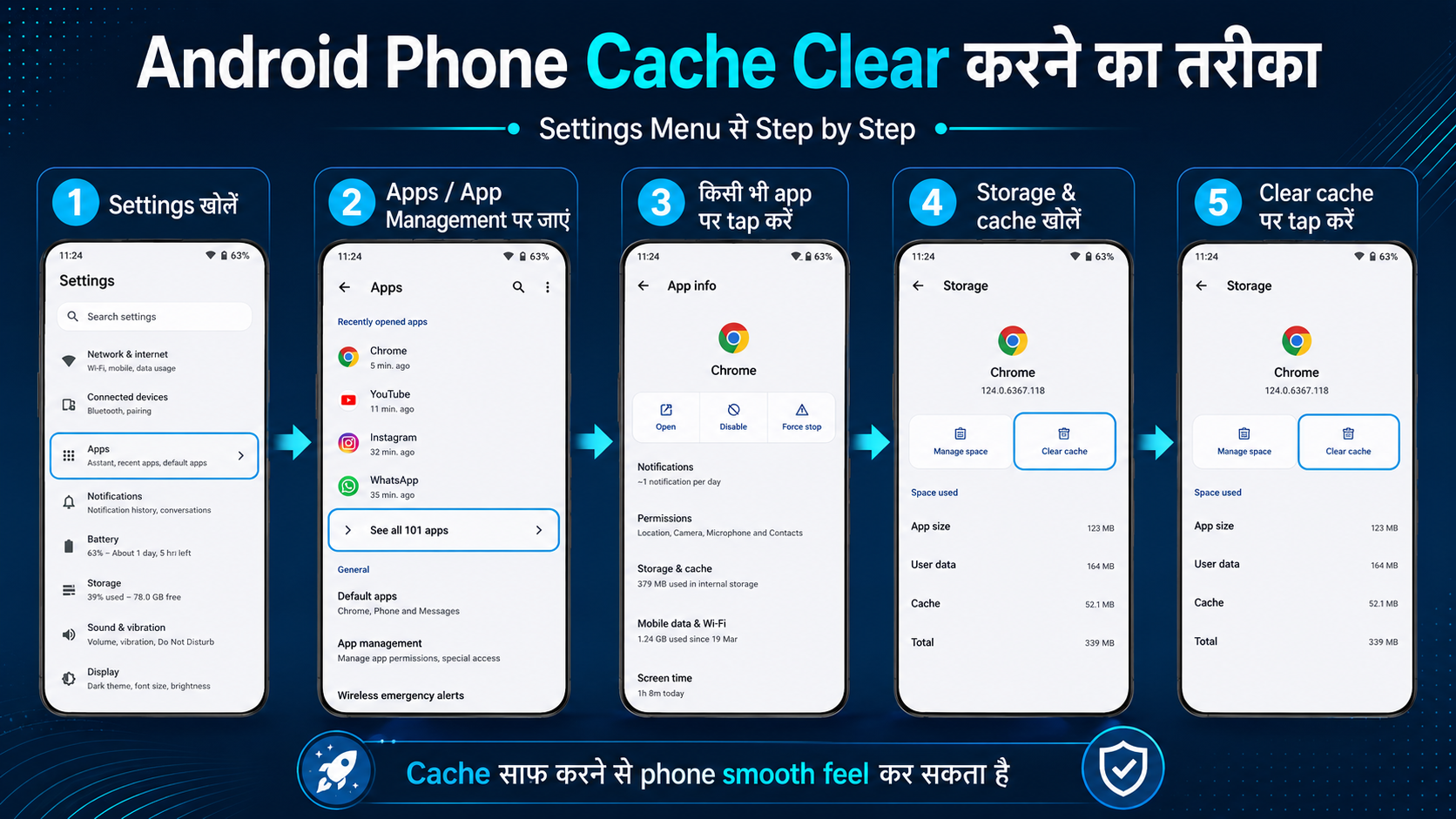 Android phone cache clear करने का तरीका Settings menu screenshot