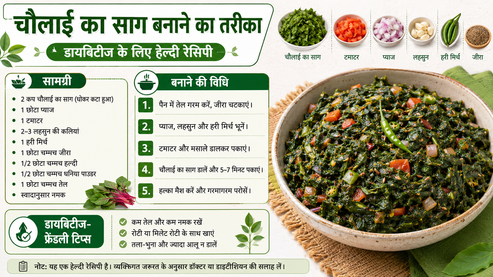 चौलाई का साग बनाने का तरीका डायबिटीज के लिए healthy recipe