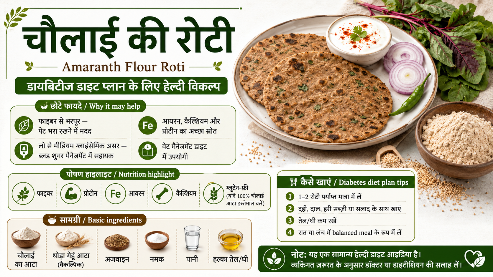 चौलाई की रोटी amaranth flour roti diabetes diet plan