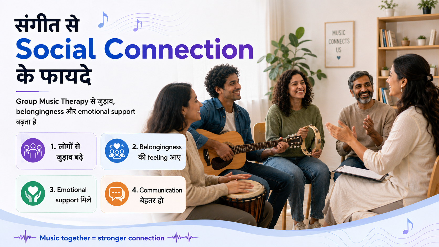 group music therapy session, sangeet se social connection ke fayde