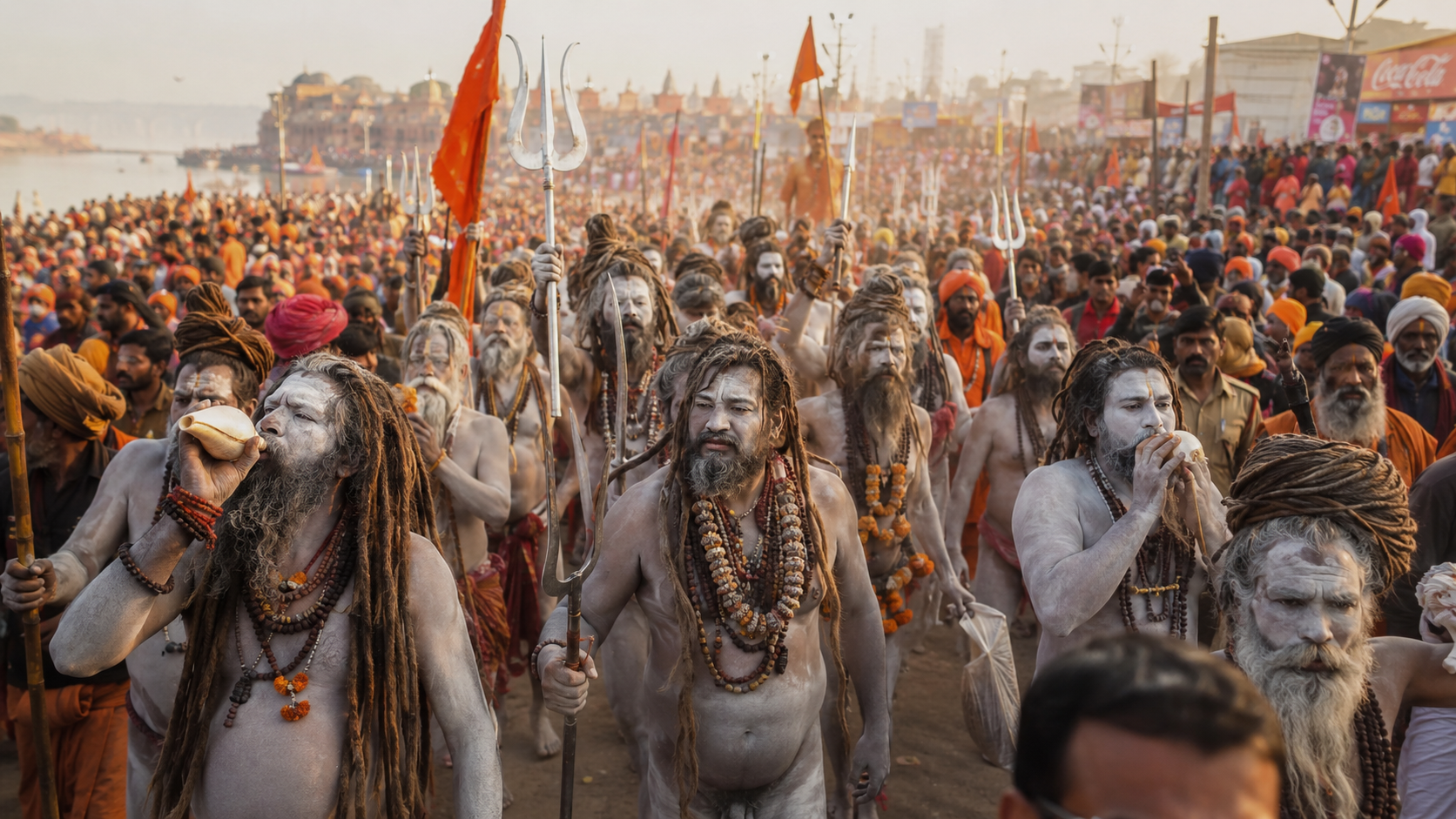 कुंभ मेले में नागा साधुओं का शाही जुलूस