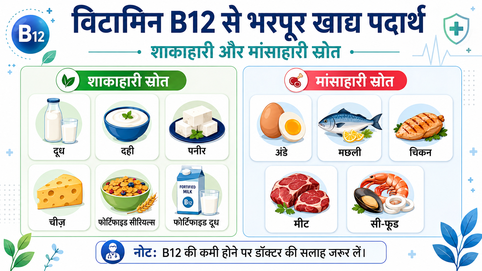 विटामिन बी12 से भरपूर खाद्य पदार्थ शाकाहारी और मांसाहारी sources