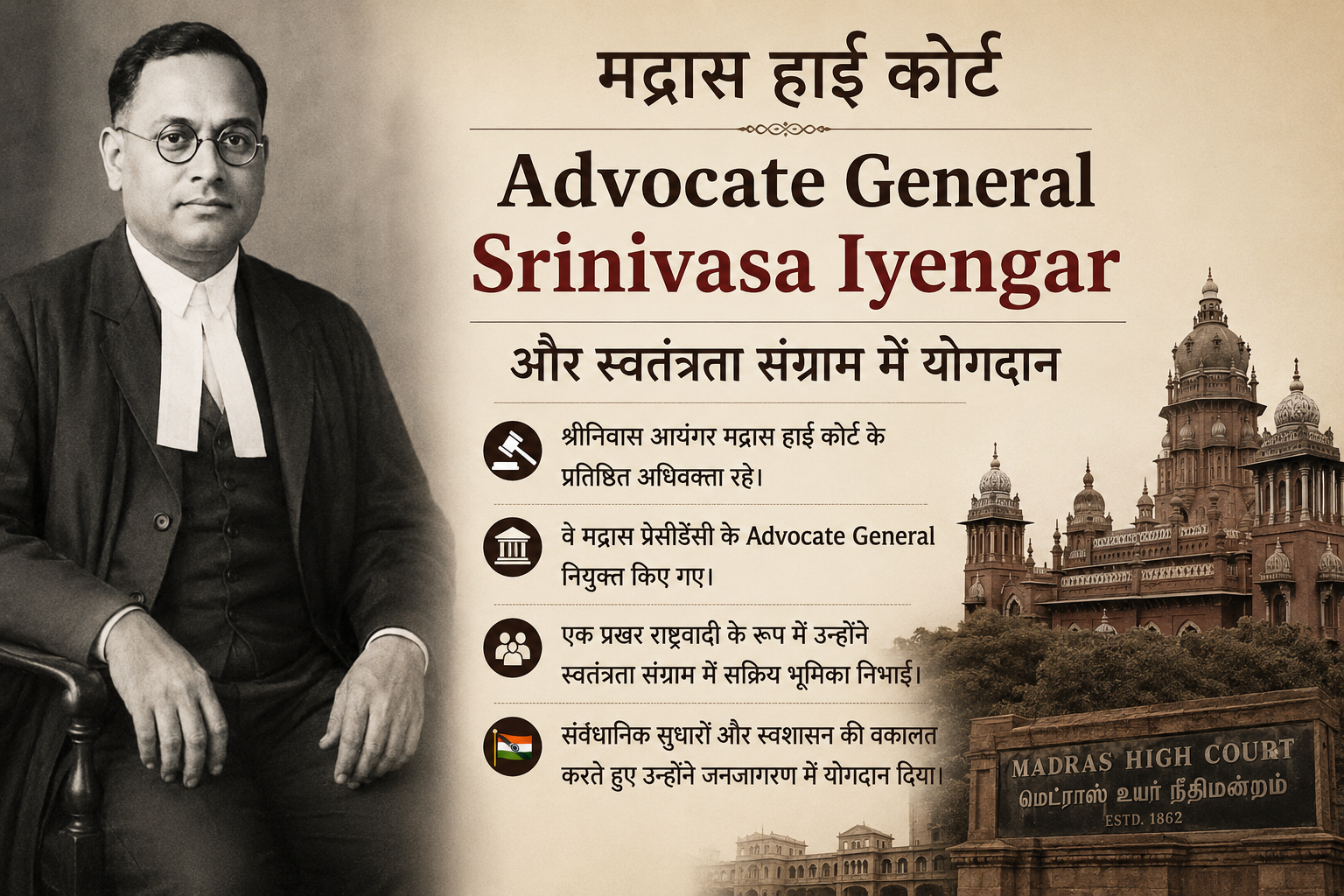 मद्रास हाई कोर्ट Advocate General Srinivasa Iyengar स्वतंत्रता संग्राम