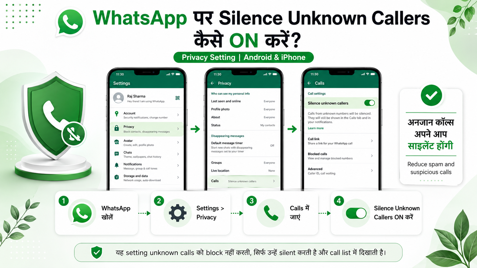 Silence Unknown Callers WhatsApp privacy setting kaise on kare