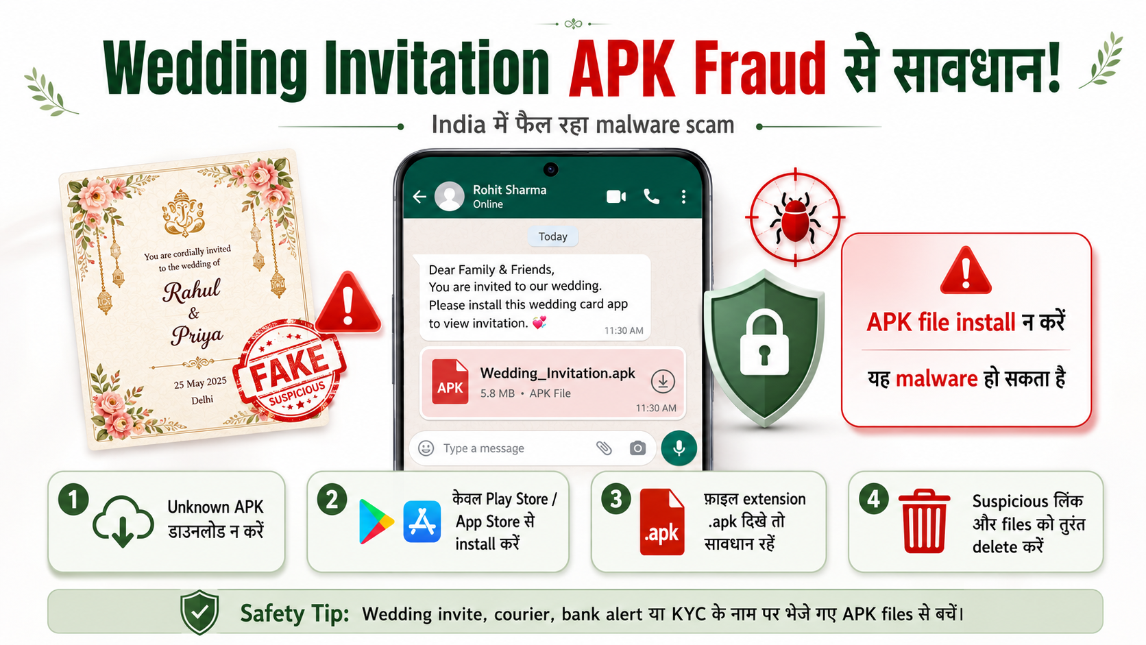 APK file fraud India wedding invitation malware danger warning