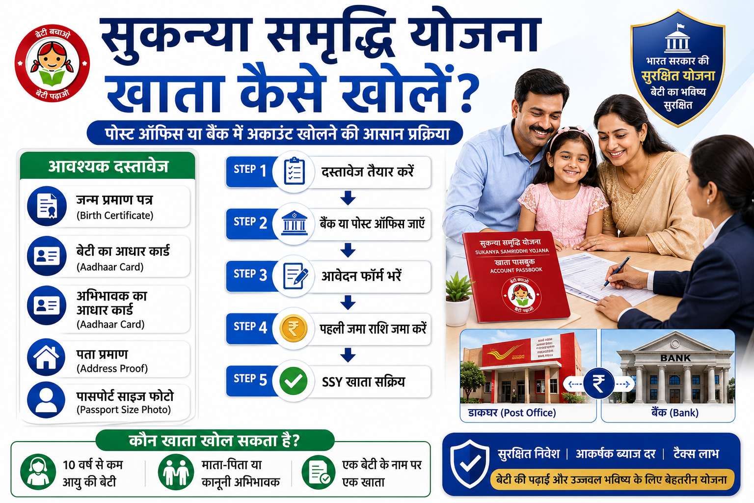 Sukanya Samriddhi Yojana Post Office bank documents birth certificate Aadhaar account opening process India