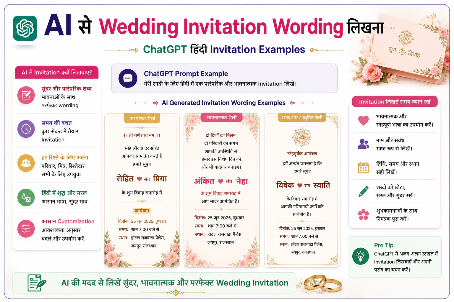 AI se wedding invitation wording likhna - ChatGPT Hindi invitation examples