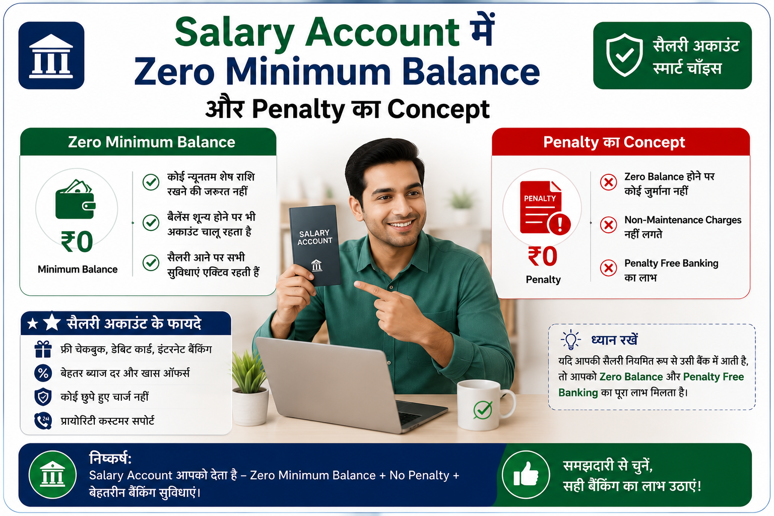 salary account में zero minimum balance और penalty का concept