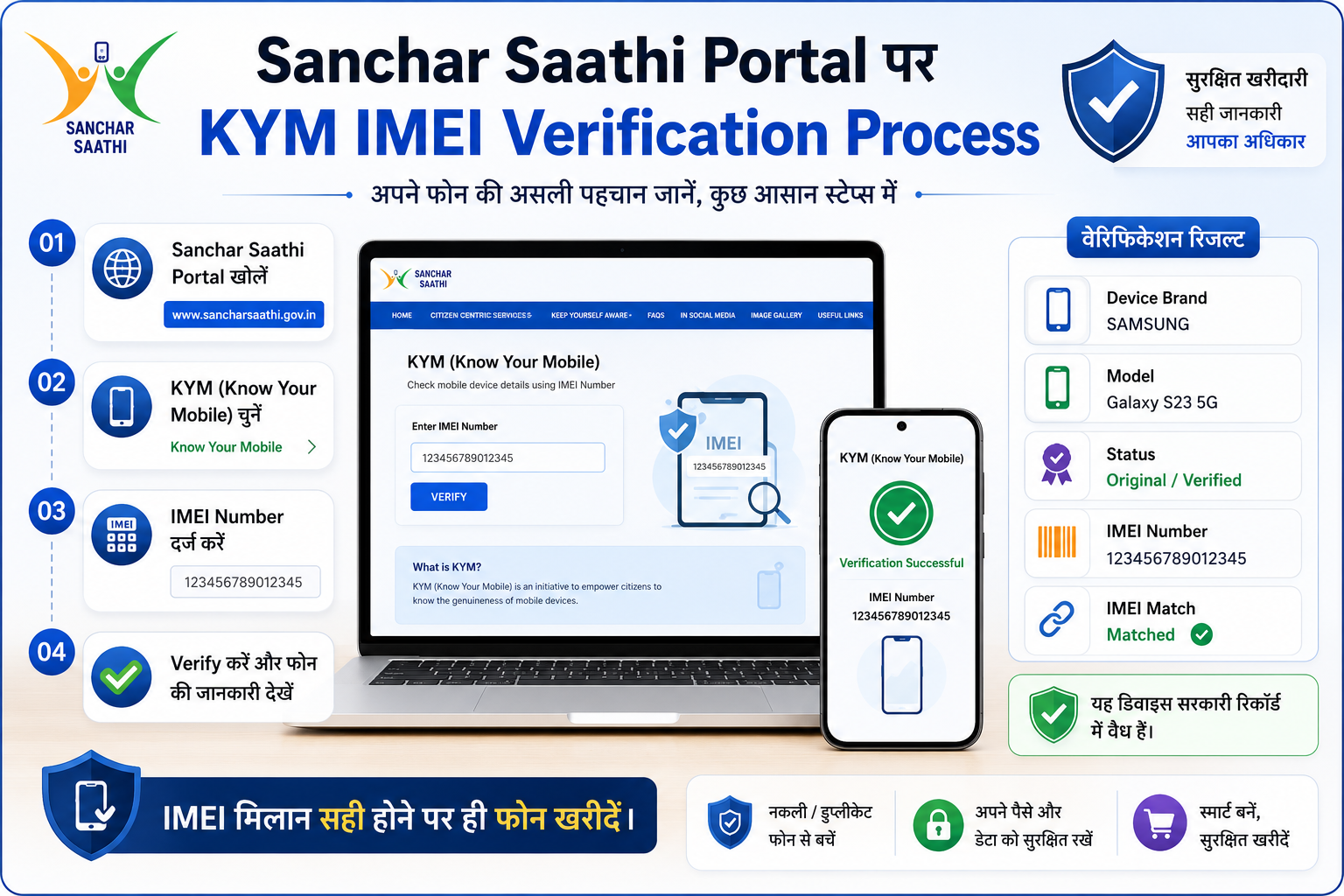 Sanchar Saathi portal पर KYM IMEI verification process
