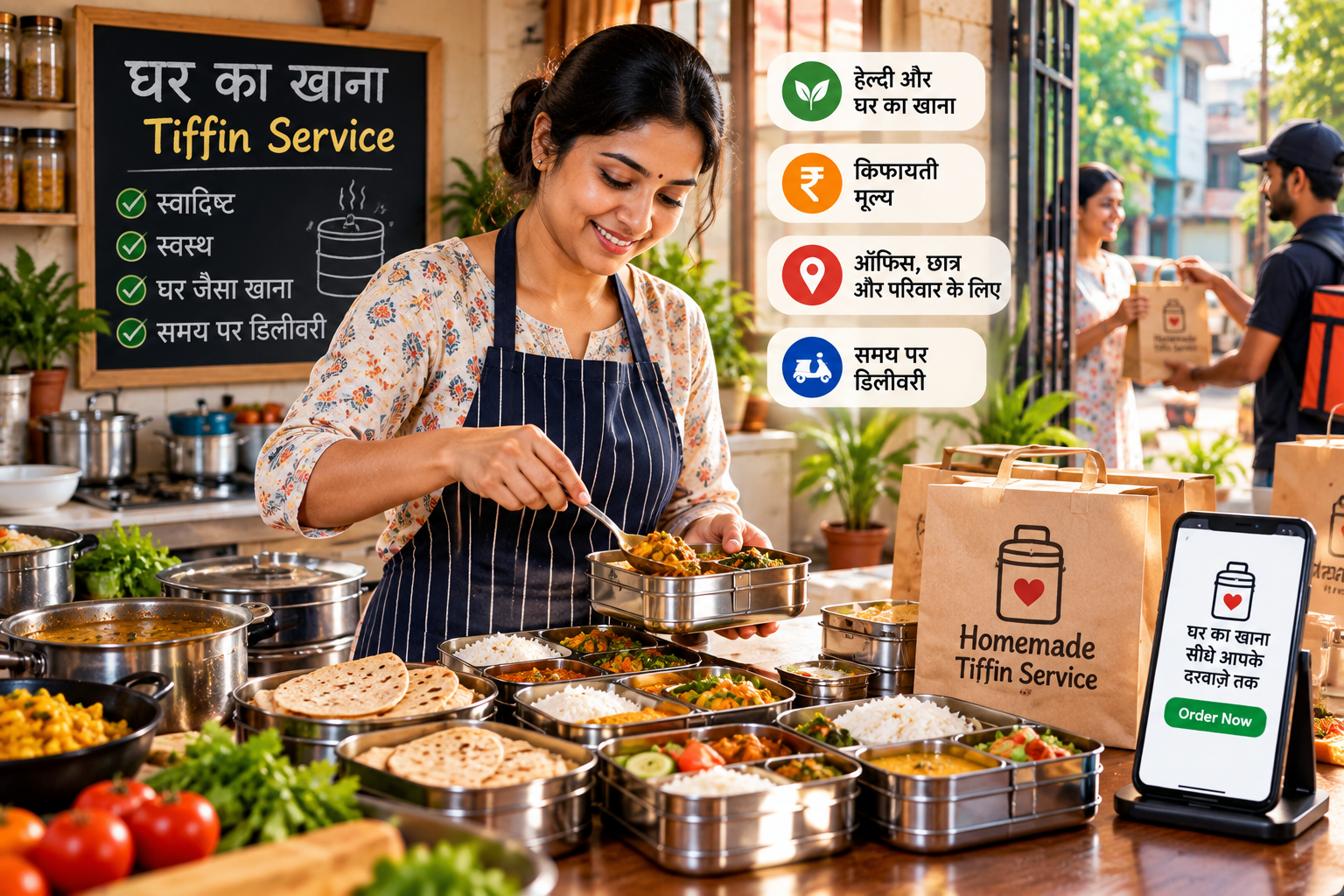 छोटे शहर में घर से टिफ़िन सर्विस का business चलाती महिला