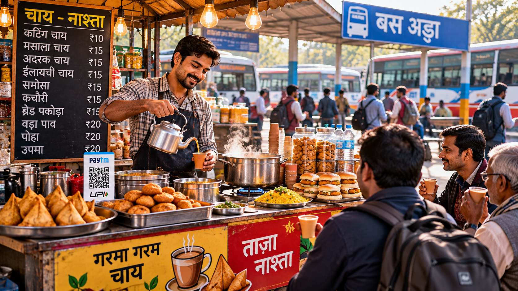 कस्बे के बस अड्डे पर चाय-नाश्ते का low investment stall