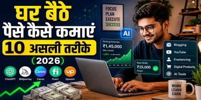 घर बैठे laptop पर काम करता भारतीय freelancer AI tools के साथ 2026