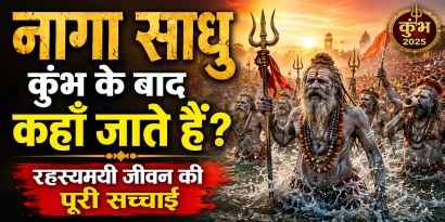 नागा साधु कुंभ मेले में शाही स्नान करते हुए