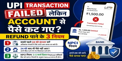 UPI transaction failed पैसे कट गए refund कैसे पाएं NPCI नियम हिंदी गाइड