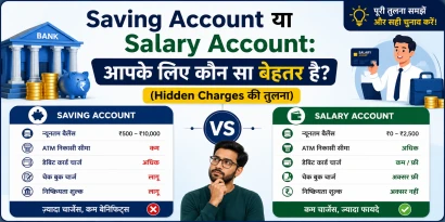 saving account vs salary account का comparison दिखाती एक illustration